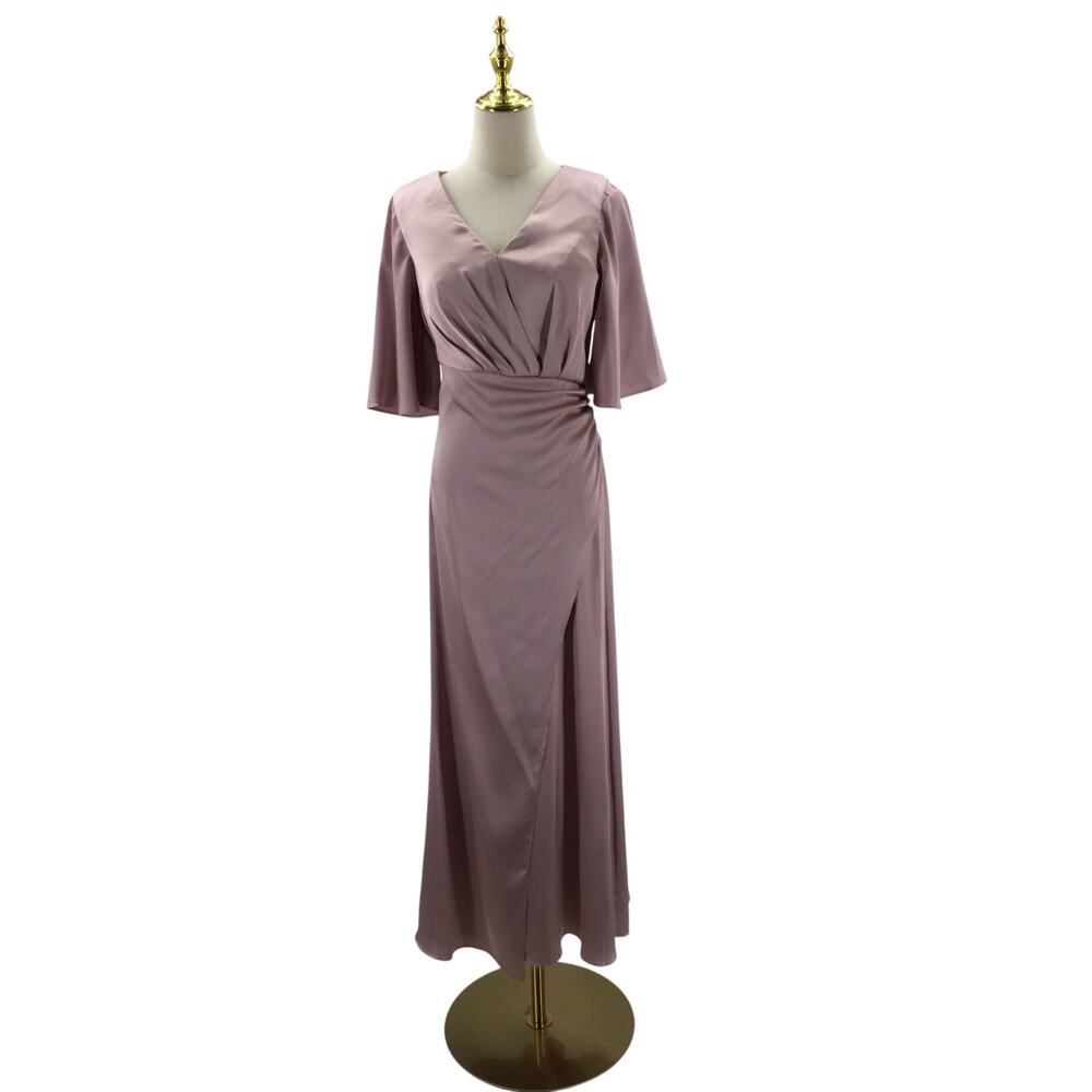 AW BRIDAL 4 S dusty rose pink satin bridesmaid formal party midi dress NEW 0B10